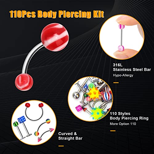 CrazyPiercing Lot of 110PCS Body Jewelry Piercing Eyebrow Navel Belly Tongue Lip Bar Ring3