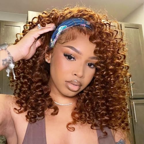 Aisaide Kinky Curly Headband Wig 12 Inch Highlighted Deep Curly