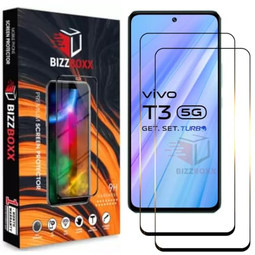 Image of Premium Screen Protector Compatible With vivo T3 5G | Tempered Glass Guard | Anti Static | Full Screen Coverage-Edge to Edge | 9H Hardness | With Easy Installation Kit (Pack of 2)