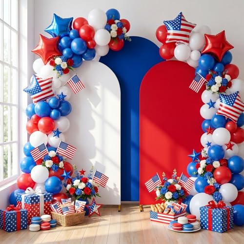Image of SoarDream Independence Day Arch Backdrop Cover 6FT 6.6FT 7.2FT Set of 3 Spandex Fitted Arch Wall Stretchy Backdrop Covers for 4th of July Decorations Festival Party Stand
