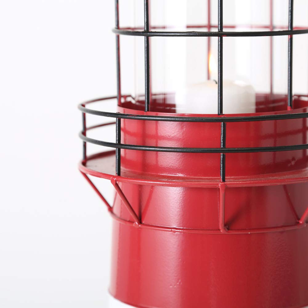 Boltze Laterne - 64 cm hoch - große Deko-Laterne für den Innenraum - rot, weiße Leuchtturm-Laterne aus lackiertem Eisen und Glas