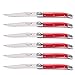 Laguiole By FlyingColors Steak Knife Set, Micro Serrated Blade, Stainless Steel, Wood Block, Red Color Handle, 6 Pieces (Red)