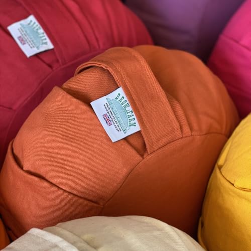 Zafu Meditation Cushion Buckwheat Hull-Filled Yoga Pillow with Removable Pleated Cotton Cover | 15 Colour Options (Terracotta Orange One Size)