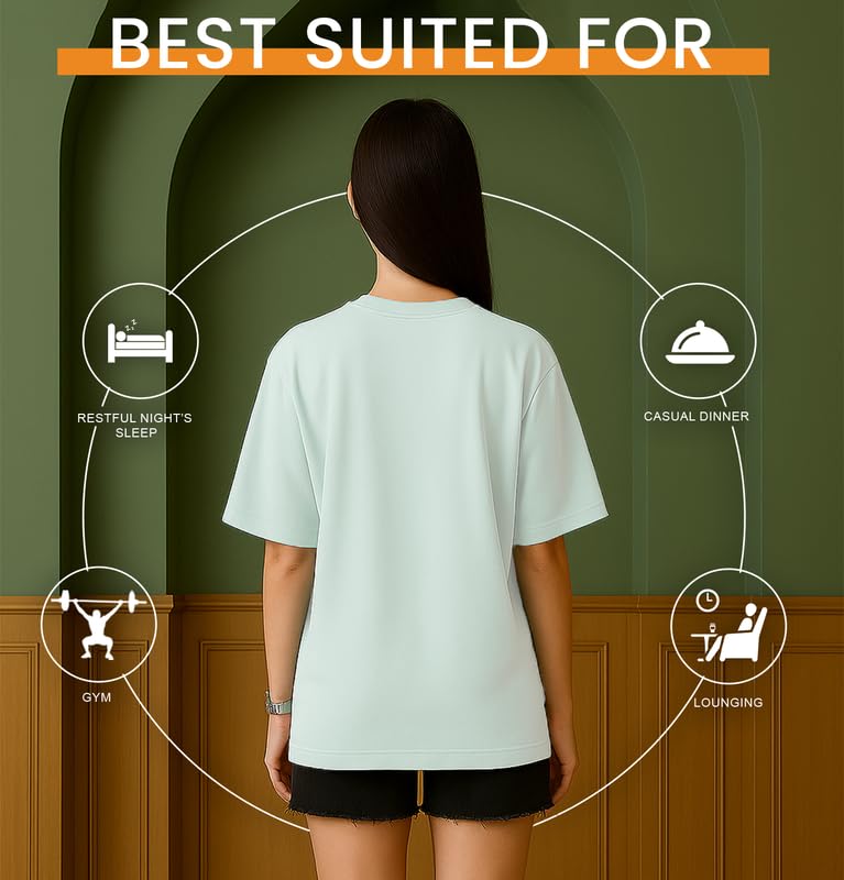 Image of Sleepynuts Women 220 GSM 100% Pure Cotton Oversized Baggy Fit Drop Shoulder Round Neck T-Shirt