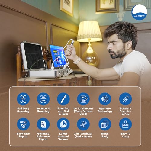 Image of ARG Arogya Quantum (2 In 1) Body Analyzer Machine For Full Body Checkup Japanese Technology Scanning with Rod or Palm Generate 45 Reports (Children, Men, Women) Work In Windows 10