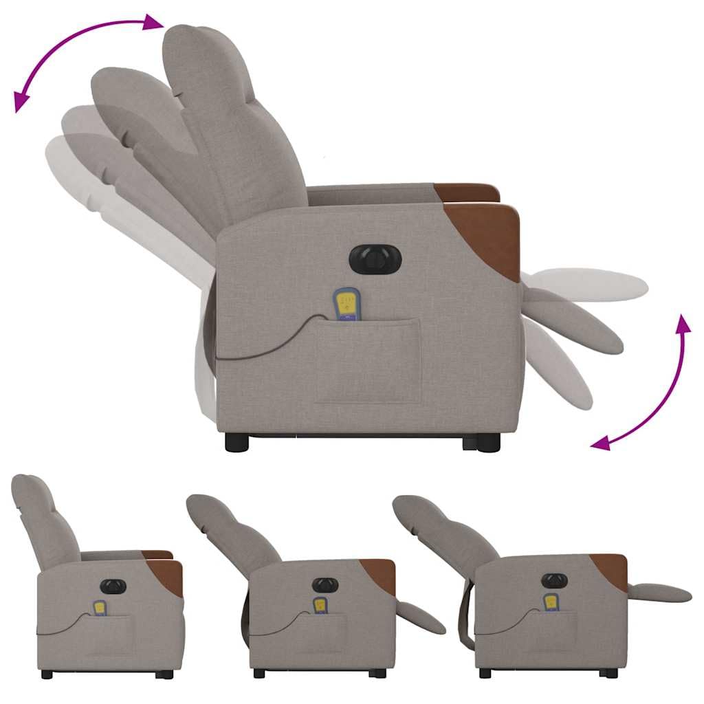 IKAYAA Sillón de Masaje con Elevador Levanta Personas Mayores, Ajuste Eléctrico del Respaldo, Sillon Relax Reclinable Electrico, Butaca Relax Sillon en Tela, Sofá 1 Plaza, Gris Taupe y marrón