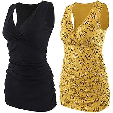 COLOMI Damen Umstandsoberteile Ärmellos Stillshirt Umstandsshirt V-Neck Nursing Tops Umstandsmode Cover