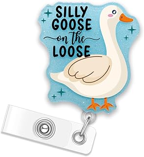 ERHACHAIJIA Silly Goose On The Loose Retractable Glitter Badge Reel with Clip, Funny Goose Badge Holder Gifts for Peds ICU ER CNA NICU Nurse MA Doctor, Humour Gifts for Hospital Worker Office Worker