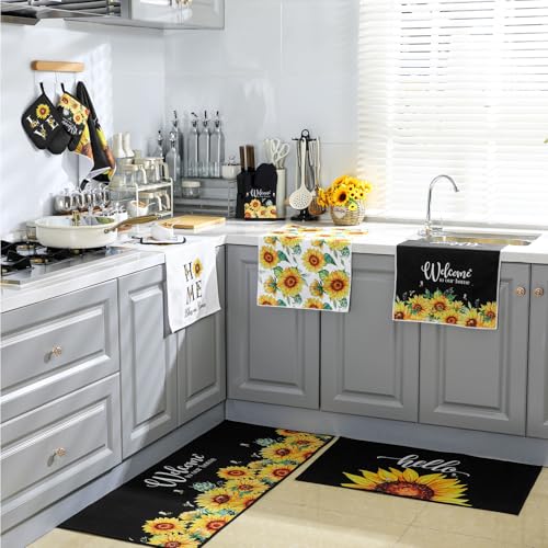 image for Fourluoo 10 Pcs Sunflower Kitchen Dish Towels Rugs Oven Mitts and Pot 