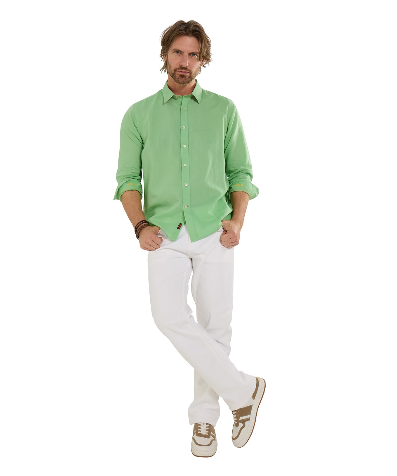 Joe Browns Men's Bold Linen Blend Long Sleeve Shirt, Regular, Green, UK XXL