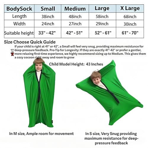 Image of Sensory Body Sock for Adults, Extra Large Compression Sack 30 * 68 inch, Soft Fabric with Strong Stitching and Snap Closures (Vivid Green)