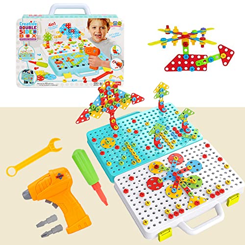 HONPHIER Jeu Mosaique Enfant 252PCS Puzzle Mosaïque 3D Jeu de Construction Perceuse Electrique Enfant STEM Kit Mosaique pour Enfant Fille Garcon Cadeau
