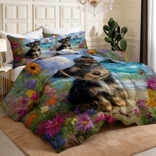 Couette chiot et vagues de plage pour chambre d'amis lit double