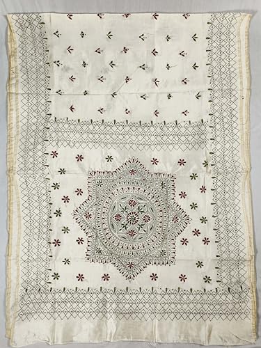 Image of SHRISTI CLOTHINGS Women's Hand Embroidered Cotton Silk Kantha Stitch Saree with Blouse Piece (SB420324 TWD77)