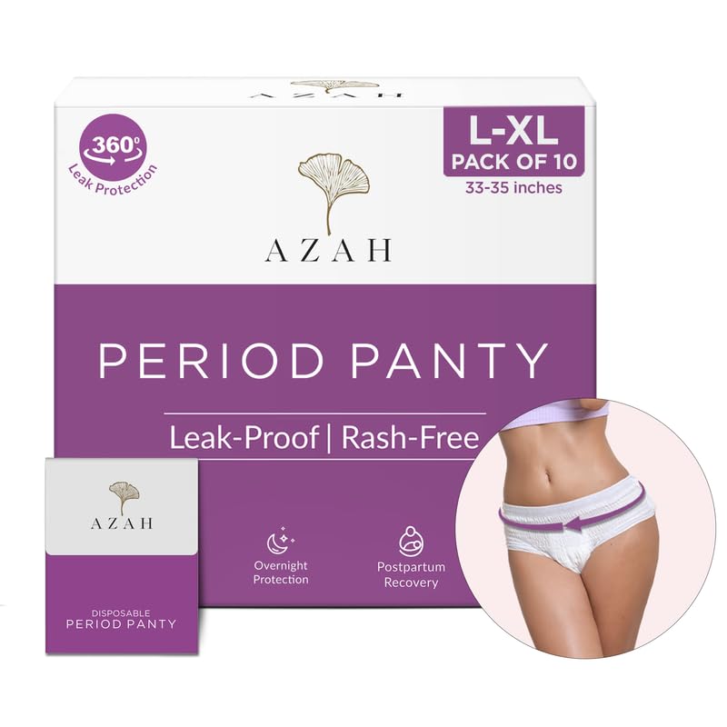 AZAH Periods Panty For Women [L-XL Pack of 10] | 12 Hrs Protection |Super Absorbent 360° Coverage| Leak Proof Overnight Period Panty for Girls |Heavy Flow | Rash Free Disposable Panties After Delivery (B0DFWD136B) Amazon Price History, Amazon Price Tracker