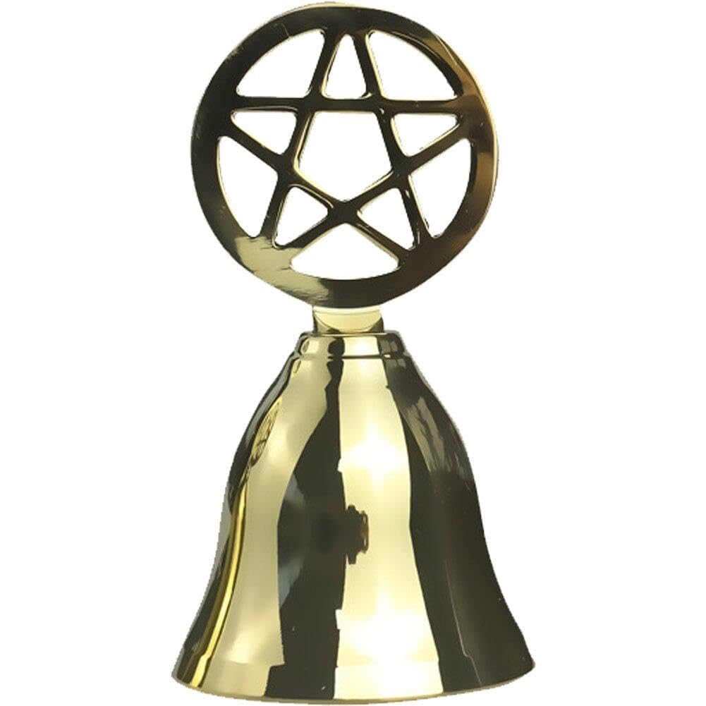 Fituenly Altar Bell Solid Brass Pentagram Hand Bell Pentacle Bell For Ritual Kit Wiccan Supplies Home Decorations Ornament