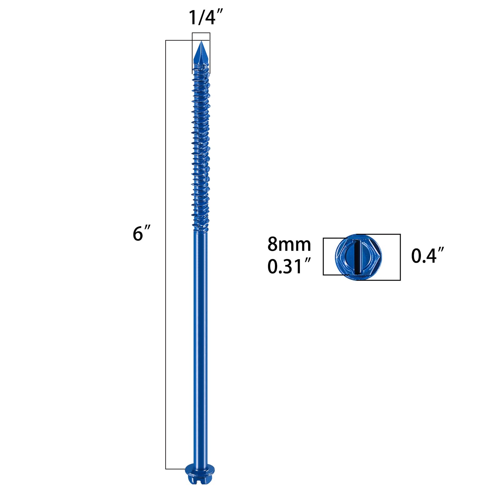 Wensilon (30 pezzi) 1/4 "* 6" testa a rondella esagonale scanalata kit di ancoraggio per calcestruzzo testa piatta blu per ancoraggio a muratura, blocco o stucco di mattoni
