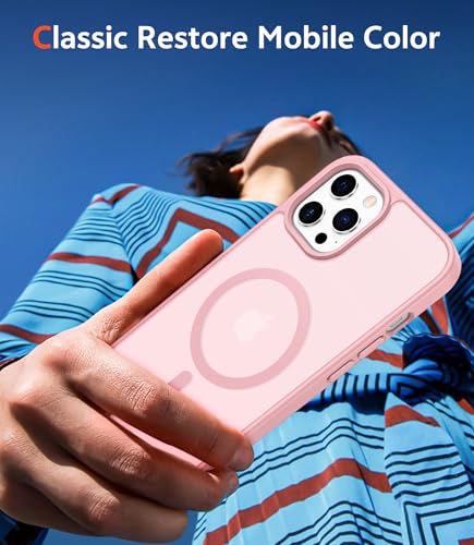 Image of FNTCASE for iPhone 12 Pro-Max Case: Matte Magnetic Phone Cases Compatible with Magsafe Slim Anti Yellowing Military Grade Drop Protection Rugged Protective Translucent Cell Phone Cover (C-Pink)