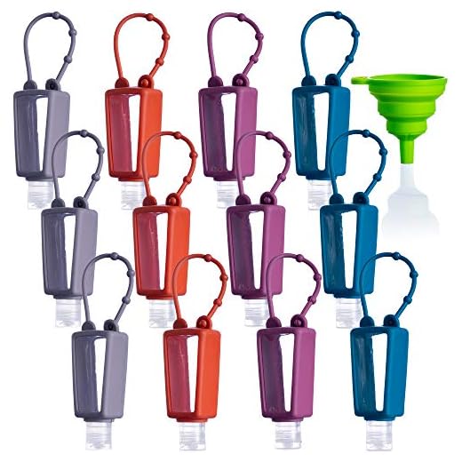 ST Premium 12 PACK Mixed EMPTY Refillable Mini Travel Hand Sanitizer Holder Keychain Squeeze Bottles - Empty Sanitizer Bottles Silicone Holder (30mL 1 fl Oz) Mini Size | BULK PACK BPA FREE