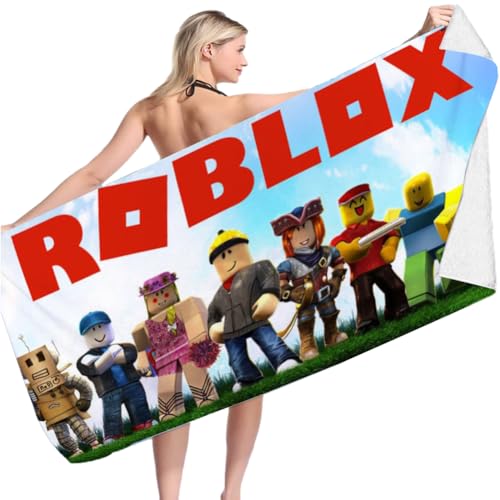 Robllox Toallas de Playa,Robot Anime Toalla de Playa Cartoon suave de baño Microfibre Towels Piscina Ultraligera y de Secado Rápido para Deportes Ducha Toalla para Niñospara Vacaciones en la Playa
