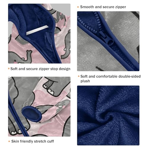 Elephant Pattern with Pink Clouds Toddler Fleece Jacket Girl Boys Hooded Fleece Jacket Coat Warm Outwear Zip-up 3-10T3