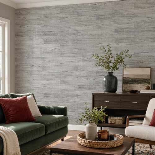 Vamuego Real Wood Wall Panels, Rustic Wall Planks for Interior Wall Decor, Peel and Stick Self Adhesive Shiplap Farmhouse for Bedroom Kitchen (12 Sheets/14.50 Sq Ft/Box) (Modern Cool Gray)