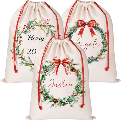 Bslenjoy Saco de Papá Noel personalizado con inicial y nombre, monograma personalizado del alfabeto, bolsa grande de regalo de Navidad, bolsa de regalo de Navidad personalizada para almacenamiento de