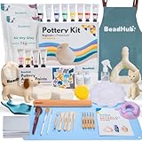 Pottery Kit for Beginners, 4.4LBS Air Dry Clay for Adults with Sculpting Tools, Paint, Glaze, 2kg Air-Dry Modeling Clay | Molding, Sculpt & Painting Set, Hobby Date Night DIY Art Craft Kits (White)
