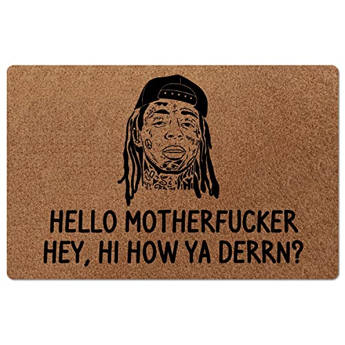 BinHang Indoor Welcome Mat Door Mats Indoor Entrance Hello Motherfucker Hey Hi How Ya Derrn Faux Coir Easy to Maintain Environmentally Friendly (23.6X15.7)