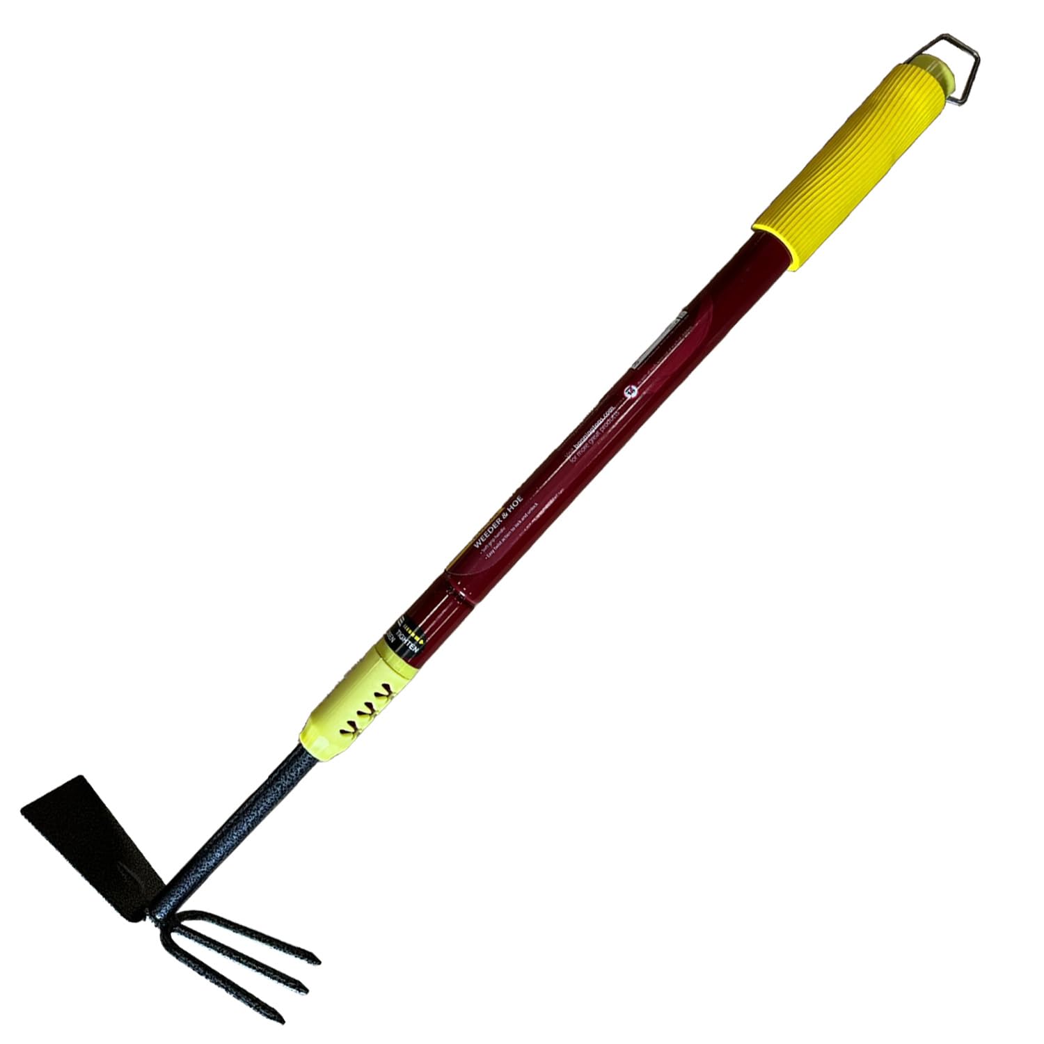 DNQ - Garden Rack and Hoe - 2 In 1 Telescopic Gardening Tool - 7cm Head Wide Digging Hoe - Heavy Duty Hand Hoe With Tiller - Extended Garden Cultivator Weeder 60-90cm Double Head Hoe Fork (Red)