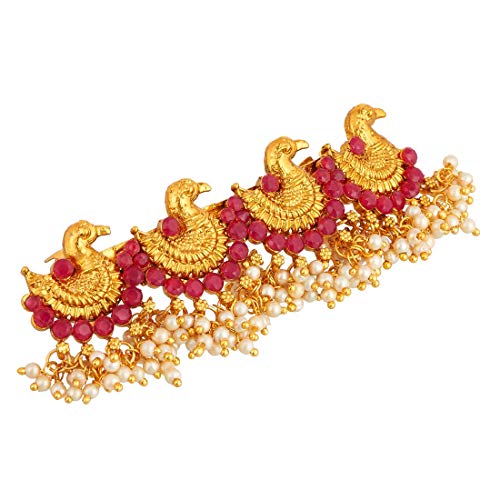 Apara Ruby Traditional Bridal Hair Clip Accessories Pearl Jewellery For Women/Girls