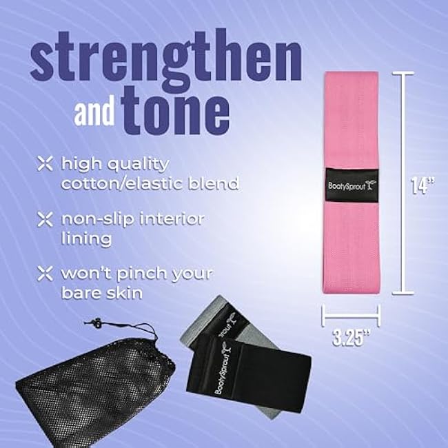 BootySprout Booty Bands 3-Pack for Legs, Glutes, and Lower Body ¨C at Home Gym Equipment for Workouts, Yoga, Stretch Exercises, or Rehab Routines ¨C Pink, Gray, & Black