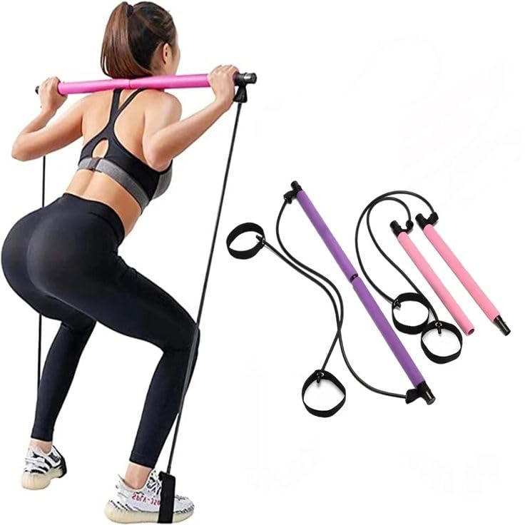 RK PRIME Pilates Bar Kit with Resistance Band Portable Exercise Stick with Foot Loop for Yoga, Stretch, Sculpt, Twisting, Sit-Up Bar Resistance Band Home Fitness Gym Bodybuilding Workout for Women Men-image-0