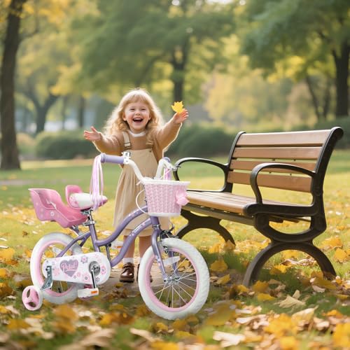 Image of Glerc Petal Girls Bike 12-18 Inch for Ages 2-9, Kids Bike with Training Wheels, Basket & Streamers, Princess Style Kids Bicycle, for Girls