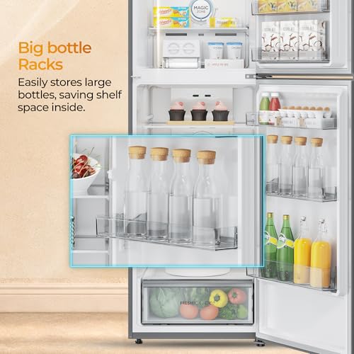 Image of Haier 358 L 2 Star Frost Free Triple Inverter Double Door Refrigerator, 360 Magic Cooling for Uniform Freshness & Spacious Fresh Zone (HEF-362TSA-P, Inox Steel, 10 In 1 Convertible Modes, 2026 Model)