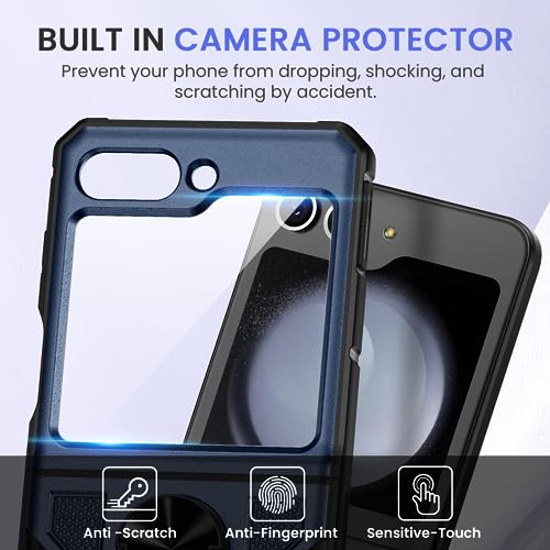 Image of VEGO for Galaxy Z Flip 5 Case Built-in Screen Protector&Hinge Protection | for Samsung Z Flip 5 Case [360Ring Kickstand] Full Body Protective Cover Case for Samsung Flip 5 2023 - Navy Blue