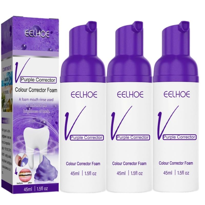 EELHOE V34 Colour Toothpaste Foam,Purple Toothpaste Whitening Serum,Teeth Brightening V34 Colour Serum,Purple Corrector Toothpaste Foam,for Stain Removal,Reduce Yellowing, Fresh Breath (3PC)