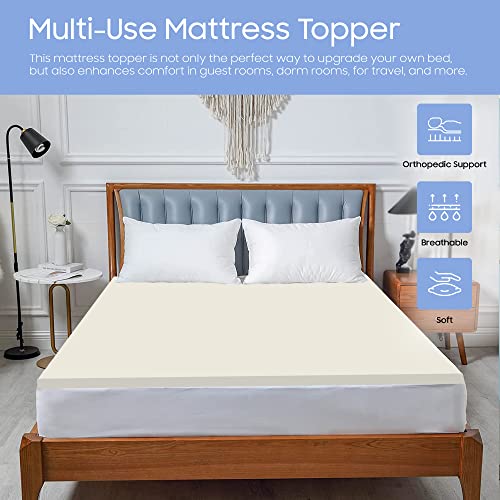 GREATON Breathable 2-inch Foam Mattress Topper with Perfect Body Support | Comfortable Mattress Topper for Ultimate Relaxation, Improves Back Pain, Heavy-Duty Structured Toppers, Twin, White - Thumbnail 2