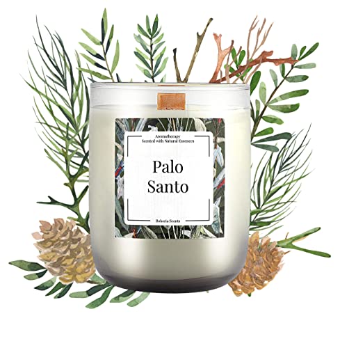 BOHORIA® Vela en tarro de aromaterapia - Mecha de madera crepitante - Contiene aceites naturales - Vela perfumada (Palo Santo) Cover