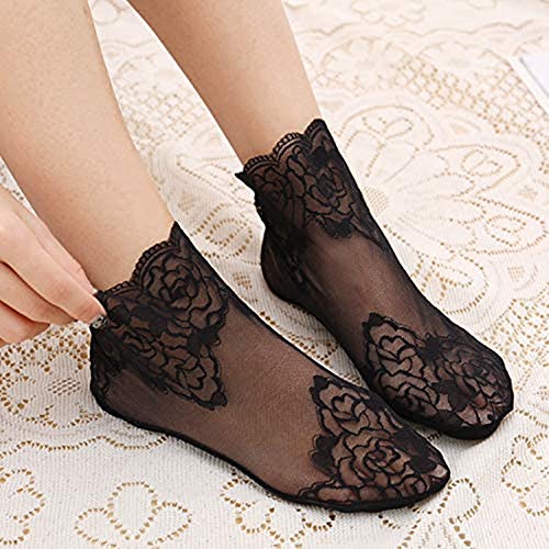 Frmarche 4 Paires Chaussettes Basses Socquettes de la Dentelle en Coton Taille Unique Chaussettes Invisibles pour Femme