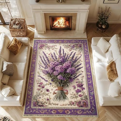 Tapete Lavanda Floral Estilo Francés 4x6 ft Rectangular miniatura 3