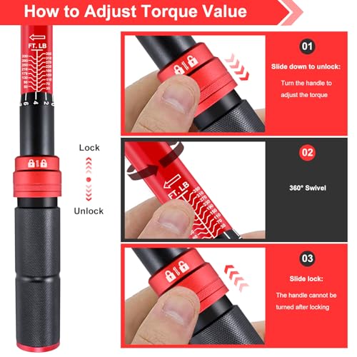 Image of ATsafepro 3 /4 Torque Wrench,3 /4 Drive Torque Wrench-30-350 Ft-Lb(40.7-474.3Nm) Dual Scales,Precision Instruments Torque Wrench Pre-Calibrated Accuracy+-3%,48-Tooth Dual-Direction for Auto & Machinery