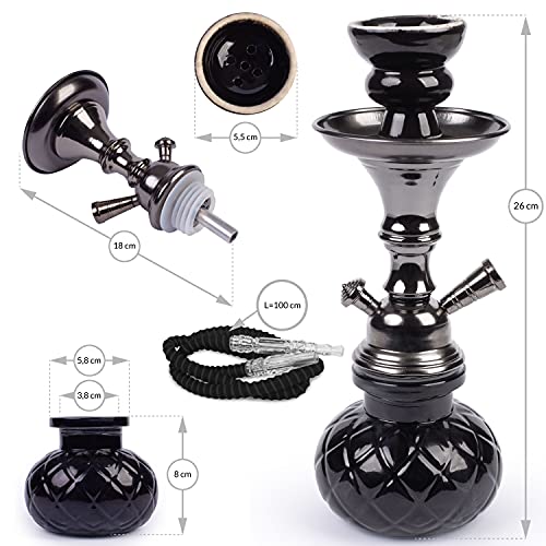 WEELOV Shisha 26 cm, mit 1 Schlauch, Glas-Bowl Wasserpfeife in praktischer Größe, Hookah Orient stylisch - schwarz – Bild 3