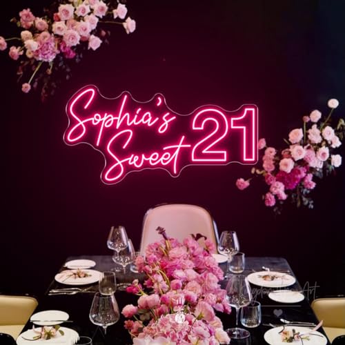 Image of Personalized Happy Birthday Neon Sign, Custom Birthday Neon Light and Birthday Letter Number 13th 15th 18th 21th etc. Birthday Signs for Home Wall Decor Anniversary Party Decor