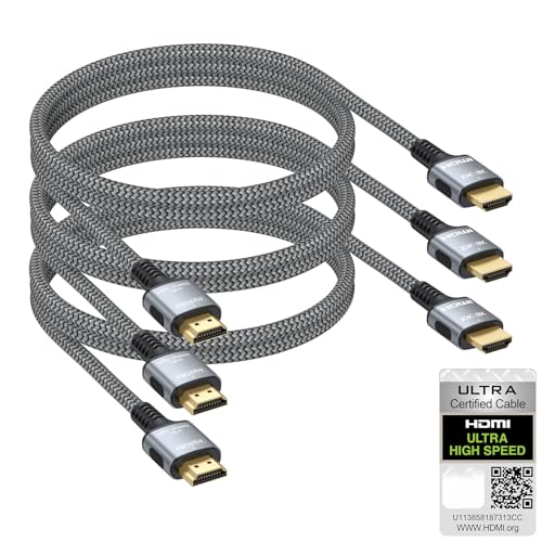 Image of Certified HDMI 2.1 Cable 3 FT 3-Pack,8K HDMI Braided Cord | Multi Pack 3FT HDMI 3PK, 48Gbps-8K@60Hz /4K@144Hz, eARC HDCP 2.3, PS5 HDMI Cable for Xbox, Switch, PC, Monitor, Roku TV