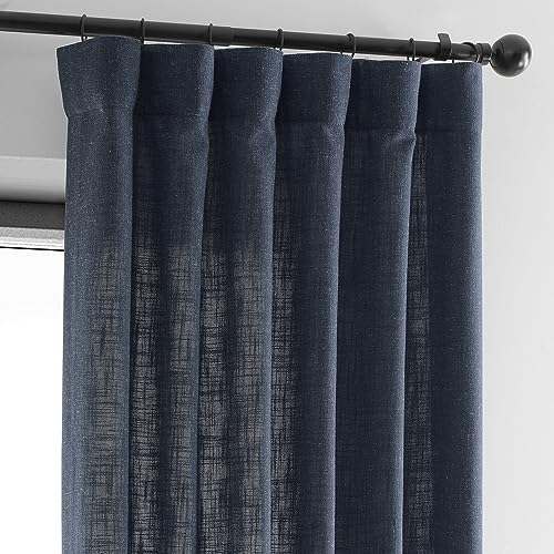 Image of HPD Half Price Drapes Heavy Faux Linen Light Filtering Curtains for Bedroom 108 Inches Long (1 Panel) - Rod Pocket Curtains for Living Room - Window Curtains Home Decor - 50 X 108, British Navy