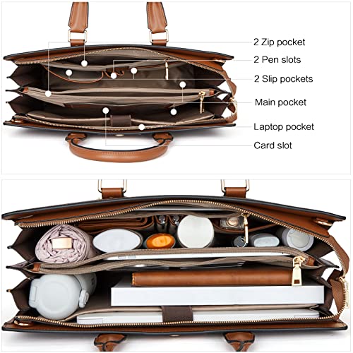 BOSTANTEN Leather Laptop Briefcase for Women Shoulder Bag 15.6 Inch Business Computer Work Tote3
