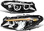 [HID Models] Sequential Turn Signal LED Halo Projector Headlights Assembly Compatible with BMW F10 528 535 550 M5 11-13, Driver and Passenger Side, Black Housing, Clear Lens
