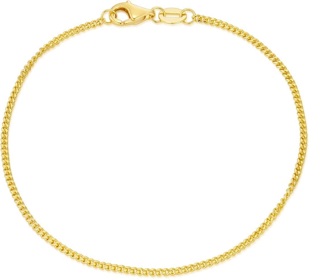 14K Yellow Gold 6-13 Inch 1.2mm-3.2mm Chain Bracelet Anklet for Women, Cuban Link Curb/Rope/Paper Clip/Round Snake/Herringbone/Bead/Water Wave, Thin Gold Chain Bracelet Durable Strong Real 14k Gold Chain Bracelet Anklet