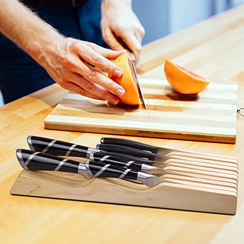 Redcall Kitchen Knife Holder For Drawer Solid Wood Universal Knife Block Without Knives,Bamboo Home & Chef Knife In-Drawer Organizer Insert,Premium Under Cabinet Knife Storage (9 Knife Holder) #TOP3